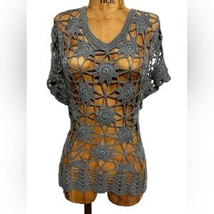 Mustard Seed Charcoal Crochet Top NWOT S